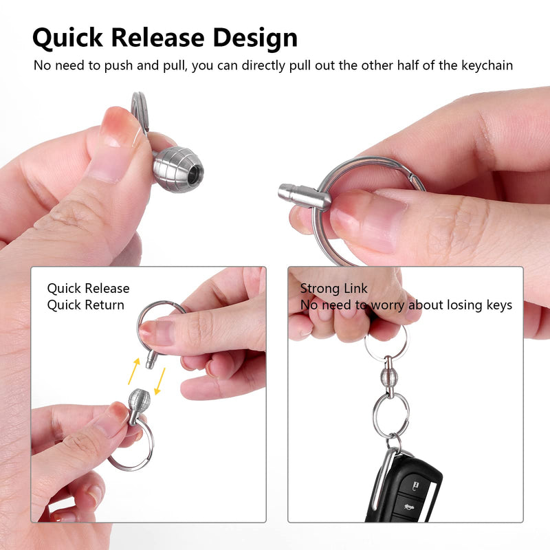 JEINAPA 316L Stainless Steel Quick Release Keychain, Pull Apart Detachable Double-End Swivel Keychain Heavy Duty Car Key Holder with 2 Key Rings (Grenade-Shape) - BeesActive Australia
