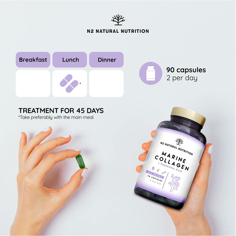 Marine Collagen with Hyaluronic Acid for Skin Care, Hair Care, Joints. Magnesium, Vitamin C. Hydrolysed Collagen Supplements. Anti Aging. Best Collagen PEPTAN. 90 Veggie Caps. EU. N2 Natural Nutrition 90 capsules - BeesActive Australia