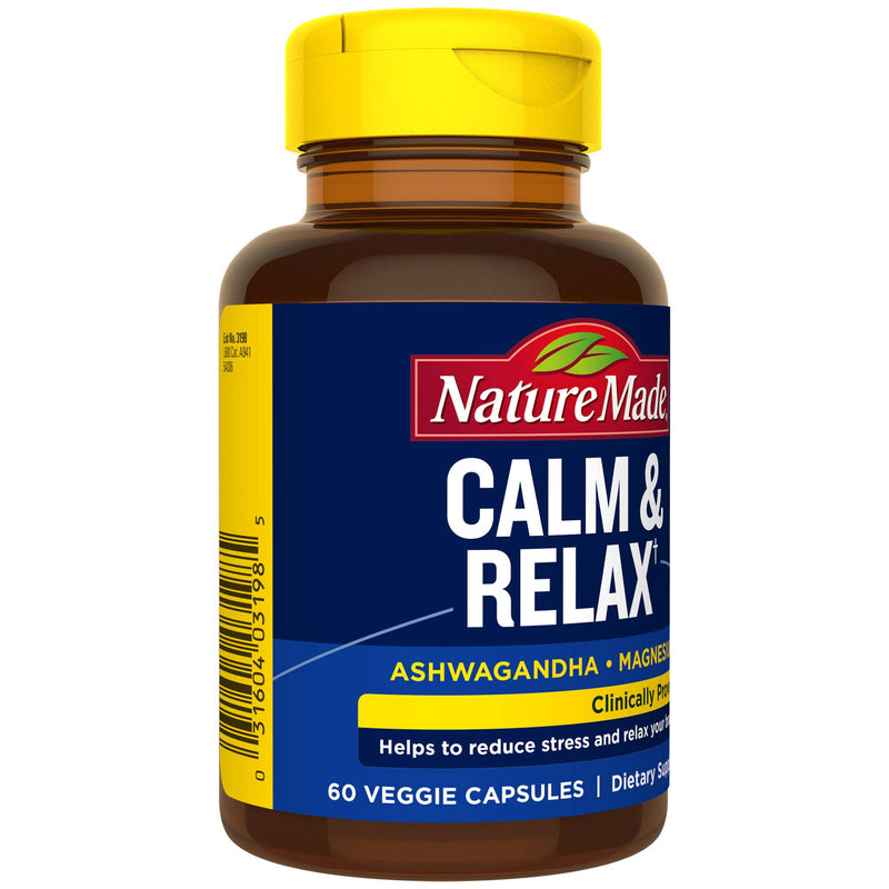 Nature Made Calm & Relax with 300mg Magnesium and 125mg Ashwagandha for Stress Relief, 60 Veggie Capsules - BeesActive Australia