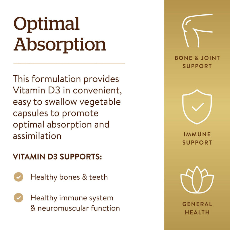Solgar Vitamin D3 (Cholecalciferol) 2200 IU (55 �g) Vegetable Capsules - Pack of 100 - Healthy Bones and Teeth - Supports Immunity and Muscle Function - Vegetarian Unflavoured 100 Count (Pack of 1) - BeesActive Australia