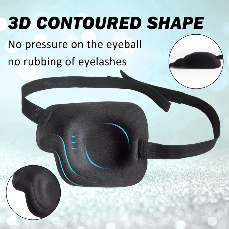 RIKEYO 2Pcs Eye Patch,3D Eye Patches for Adults, Adjustable Medical Eyepatch for Lazy Eye, Black(Left Eye) One Size - BeesActive Australia