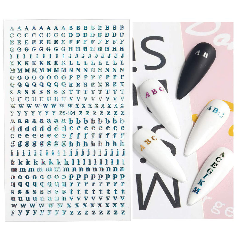 Holographic English Letter Nail Art Stickers 3D Alphabet Designs Colorful Nail Decals Adhesive Letter for Women Girls DIY Nail Decoration Manicure (8 Sheets) - BeesActive Australia