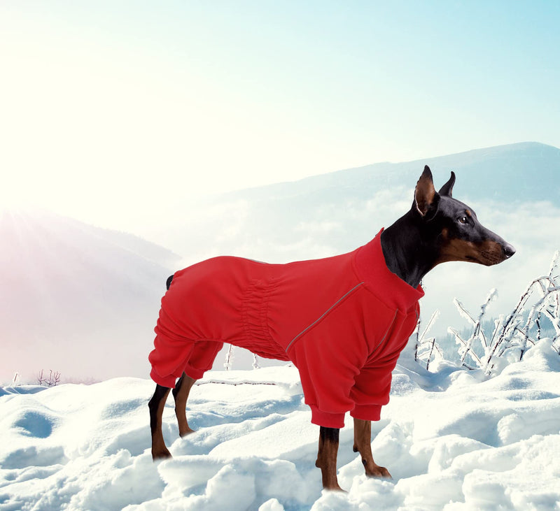 Dog Full Body Warm Fleece Coat with Legs Puppy Pyjamas Jumpsuit Suit with Reflective Zipper Closure Put on and Off Easy and Safety X-Large(Back: 20"in) Red - BeesActive Australia