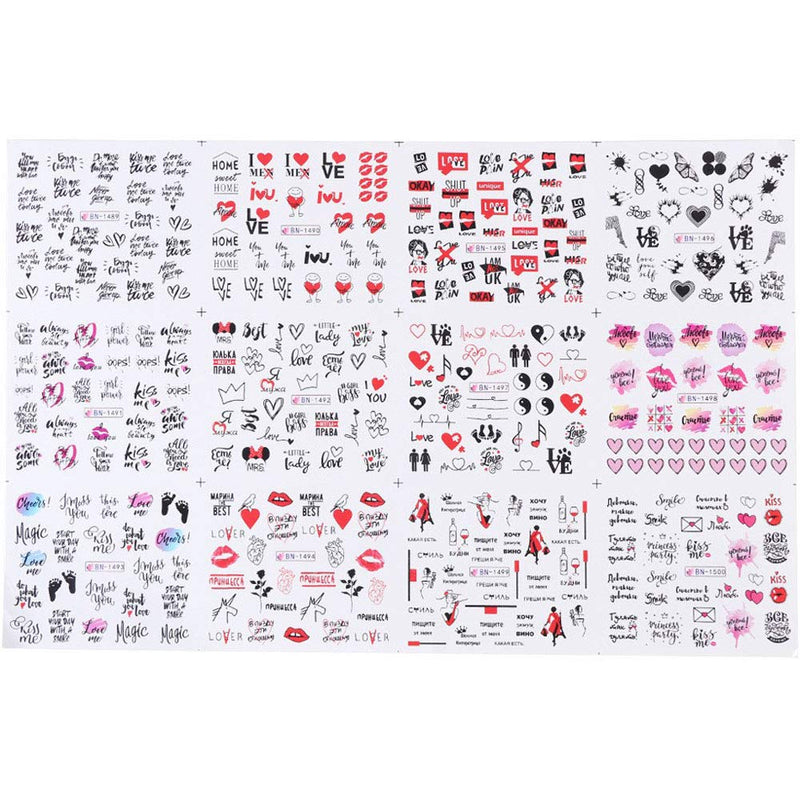 Lookathot 12Styles/Sheets Nail Art Stickers Decals Valentine's Day Series Love Heart Design DIY Foil Paper Printing Transfer Acrylic Decals - BeesActive Australia