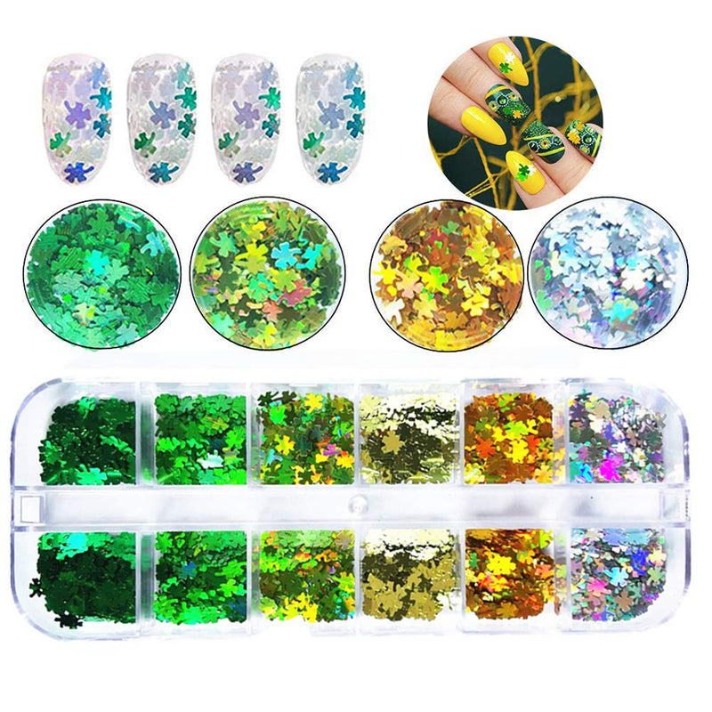 St. Patrick’s Day Nail Art Glitter Sequins 12 Grids St Patricks Nail Art Glitters 3D Shamrock Nail Confetti St. Patrick’s Day Decorations Nail Stickers Decals Clovers Nail Art Flakes for Women Girls - BeesActive Australia