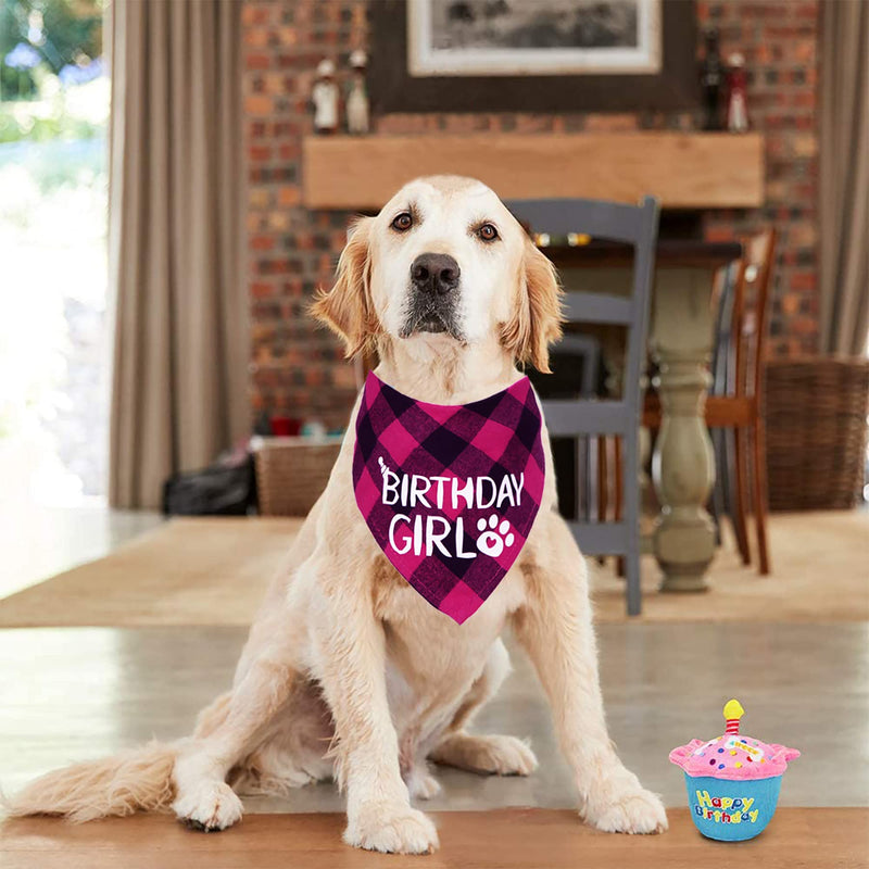 STMK Dog Birthday Bandana, Dog Birthday Girl Plaid Bandana Triangle Scarf for Medium Large Dog Birthday Supplies - BeesActive Australia