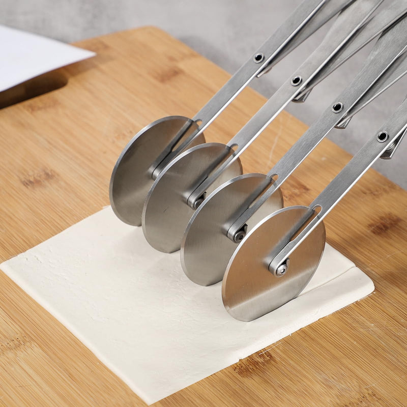 4 Wheel Pastry Cutter Set of 3 Stainless Steeel Dough Cutter with Pizza Spatula and Dough Bowl Scraper，Adjustable Pastry Cutter Wheel for Cutting Pasta Pizza Pastry Noodle (4 wheel) 4 wheel - BeesActive Australia