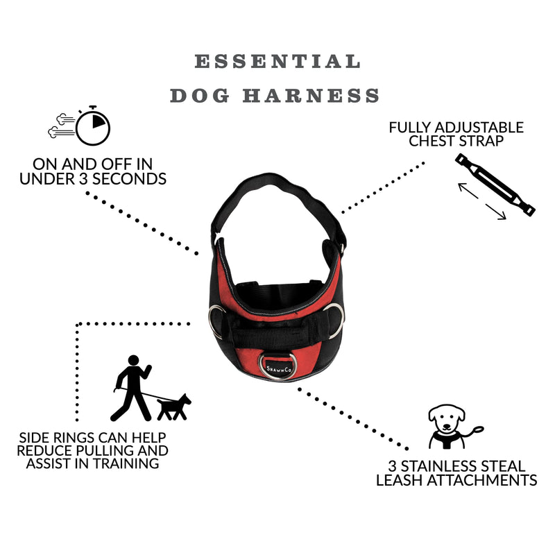 SHAWNCO, Essential Dog Harness, No-Pull Pet Vest with 3 Side Rings, No Choke, Reflective, Adjustable and Padded Pet Harness for Easy Walking and Training Mustang Red S - BeesActive Australia