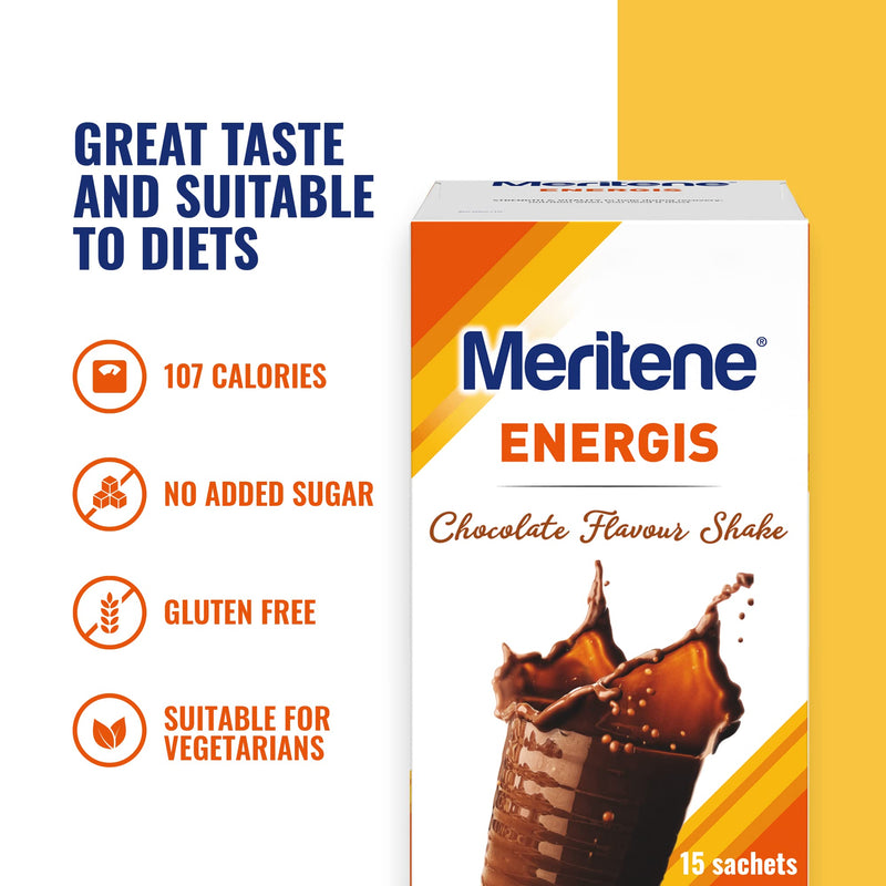 Meritene Energis Chocolate Shake |30g Sachets Pack of 15 | Proteins and Vitamins 30 g (Pack of 15) - BeesActive Australia