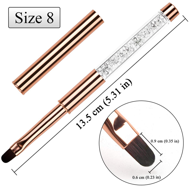 Ycyan 1Pcs Oval UV Gel Nail Brush Rhinestone Handle Professional Nail Art Tools Size 8 Rose Gold - BeesActive Australia