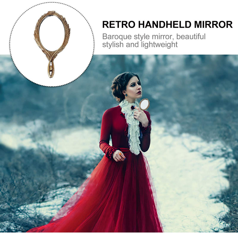 FRCOLOR Vintage Hand Mirror Baroque Antique Decorative Handheld Mirror Portable Vanity Personal Cosmetic Mirror for Women Girls - BeesActive Australia