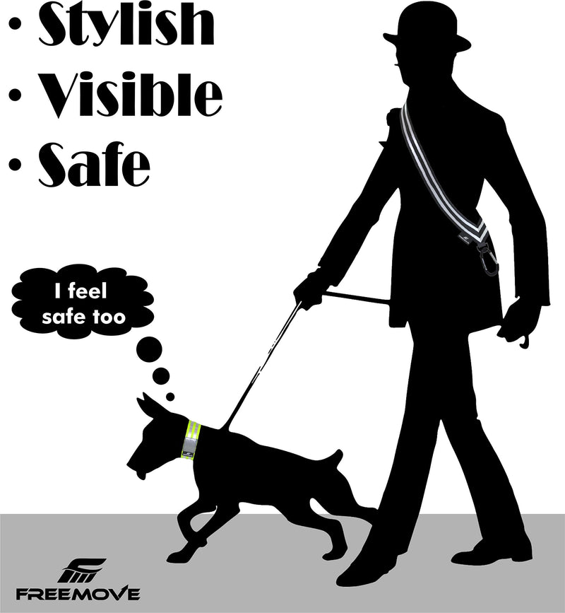 FREEMOVE Reflective SASH with 2 Bands - or - Reflective Runners Waist Belt with 4 Arm Bands > Easy to Put On/Off Reflective Gear for Guaranteed Visibility & Safety for Dog Walking, Running, Cycling Black SASH and BANDS - BeesActive Australia