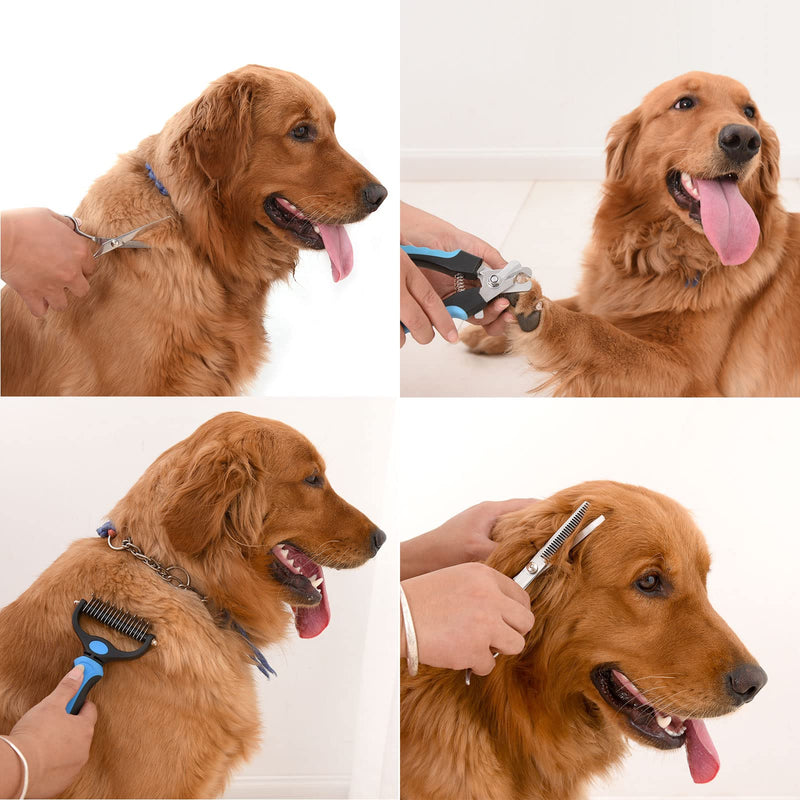 Dog Nail Clippers Trimmer Set, Safety Guard to Avoid Over-Cutting,Dog Grooming Comb Rake Undercoat Brush,Dog Grooming Scissors Shear Kit,8 in 1 Dog Grooming Tools Supplies for Small Large Cat Pet - BeesActive Australia