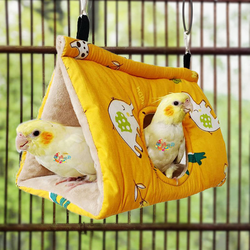 Rypet Winter Warm Bird Nest House - Hanging Hammock Velvet Shed Hut Cage Plush Fluffy Birds Hideaway Sleeping Bed Fuzzy for Parrot Parakeet Cockatiels Budgies Lovebird African Grey Medium (Pack of 1) Yellow - BeesActive Australia