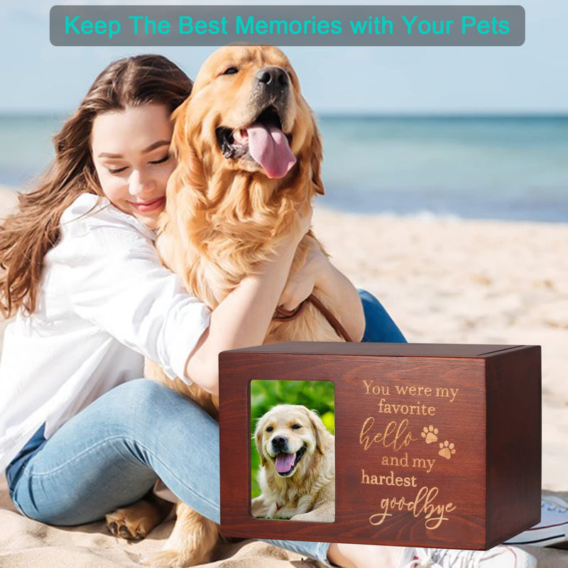 Pet Memorial Urns for Dog or Cat Ashes, Wooden Personalized Funeral Cremation Urn with Photo Frame, Memorial Keepsake Memory Box with Black Flannel as Lining, Loss Pet Memorial Remembrance Gift Large - Capacity 90 Cubic Inches - BeesActive Australia