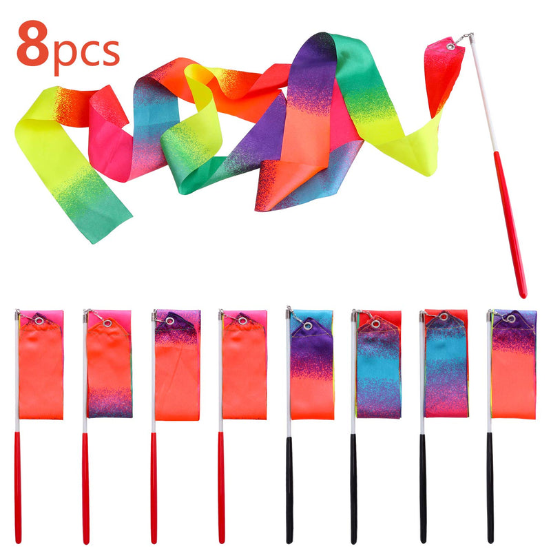 COMBINE 2 Meter Starry Sky Colors Rainbow Dancer Ribbons Rhythmic Gym Gymnastic Ribbons with Twirling Wands for Kids Dancing, Perfect Rhythm Sticks for Talent Show（8 Pieces ） - BeesActive Australia