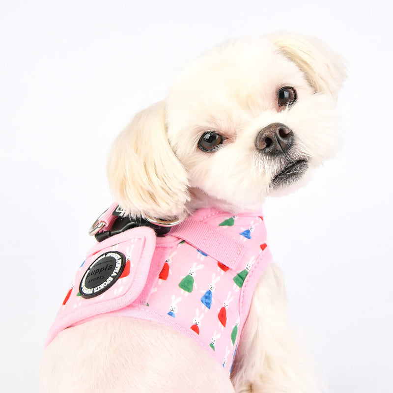 Puppia Mollie Vest Dog Harness No-Choke Step-In Harness Cute Bunny Pattern Buckle & Hook-and-loop Fastener Small PINK - BeesActive Australia