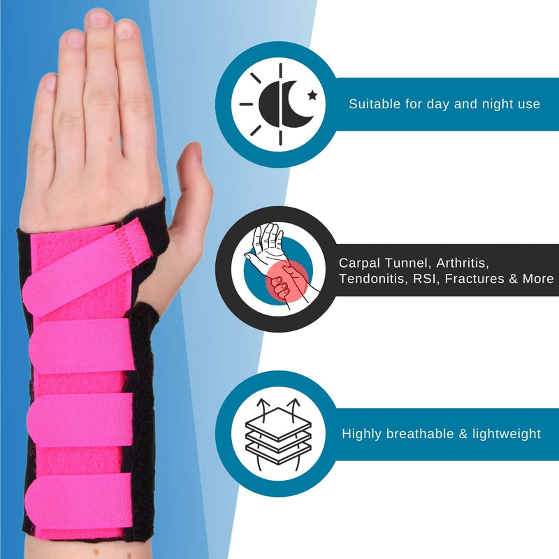 Solace Bracing Cool-Flow Wrist Support (6 Colours) - British Made & NHS Supplied Wrist Brace w/Metal Splint - #1 for Carpal Tunnel, Arthritis, Tendonitis, RSI, Fractures & More - Pink - S - Right Small - Right Hand - BeesActive Australia