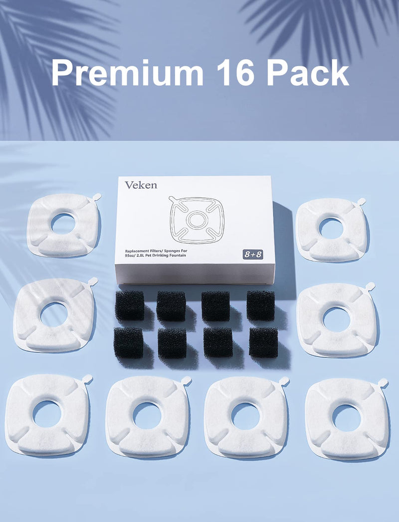 Veken Replacement Filters & Replacement Pre-Filter Sponges for 95oz/2.8L Automatic Pet Fountain Cat Water Fountain Dog Water Dispenser 16 Pack - BeesActive Australia