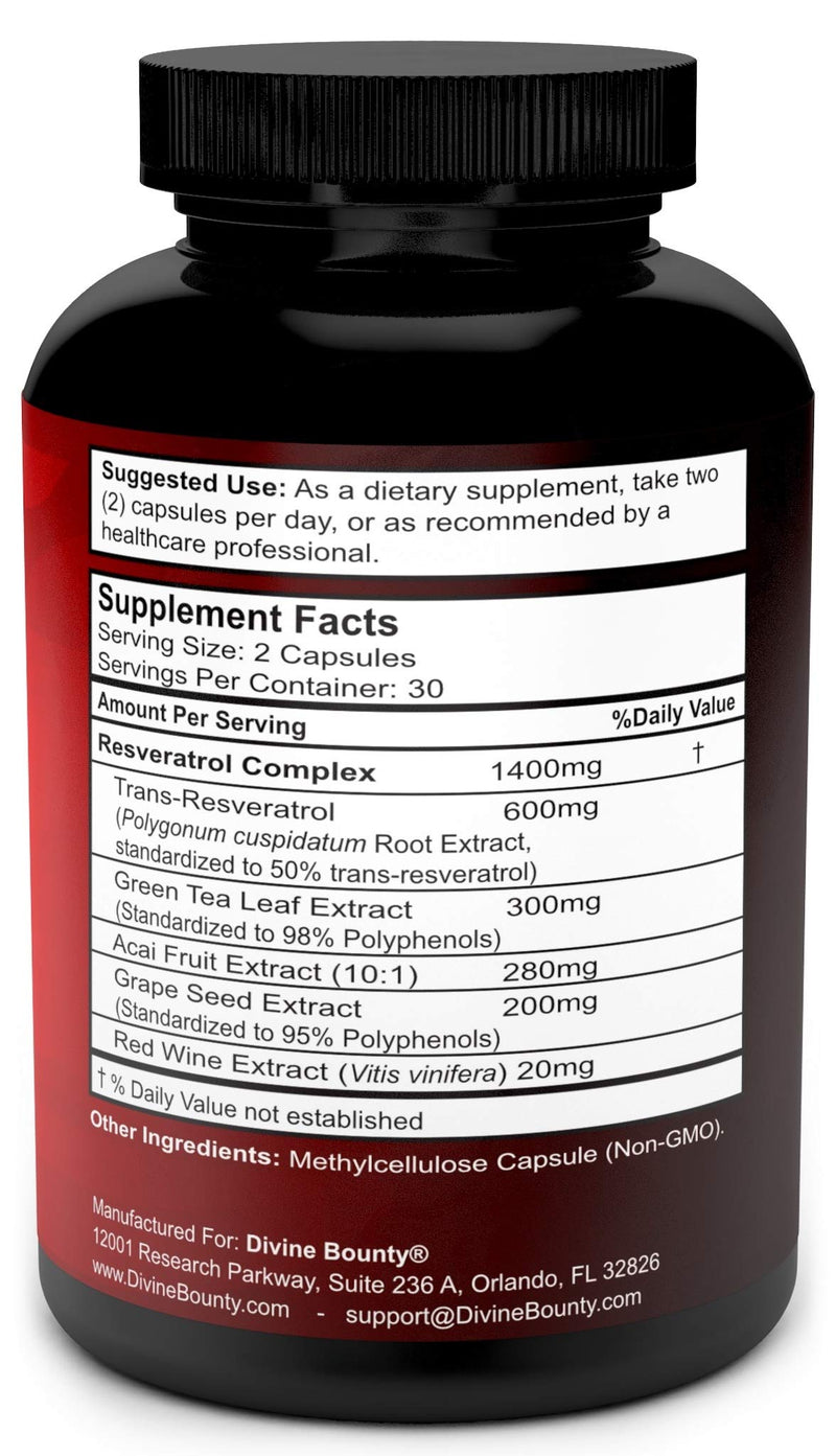 Resveratrol Supplement - 1400mg Extra Strength Formula with Grape Seed Extract, Green Tea Extract, Red Wine Extract - 60 Veggie Capsules - BeesActive Australia