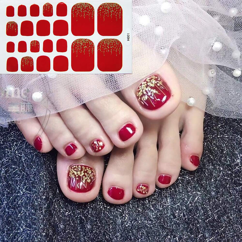 SILPECWEE 6 Sheets Glitter Toe Nail Polish Strips Stickers Tips And 1Pc Nail File Leaf Adhesive Nail Art Wraps Decals Manicure Kit For Women No1 - BeesActive Australia