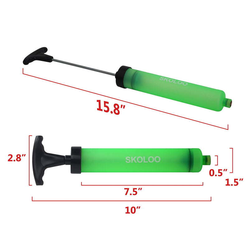 Skoloo 10" Portable Hand Air Ball Pump Inflator Kit with Needle, Nozzle, Extension Hose for Soccer Basketball Football Volleyball Water Polo Rugby Exercise Sports Ball Balloon Swim Inflatables Green - BeesActive Australia