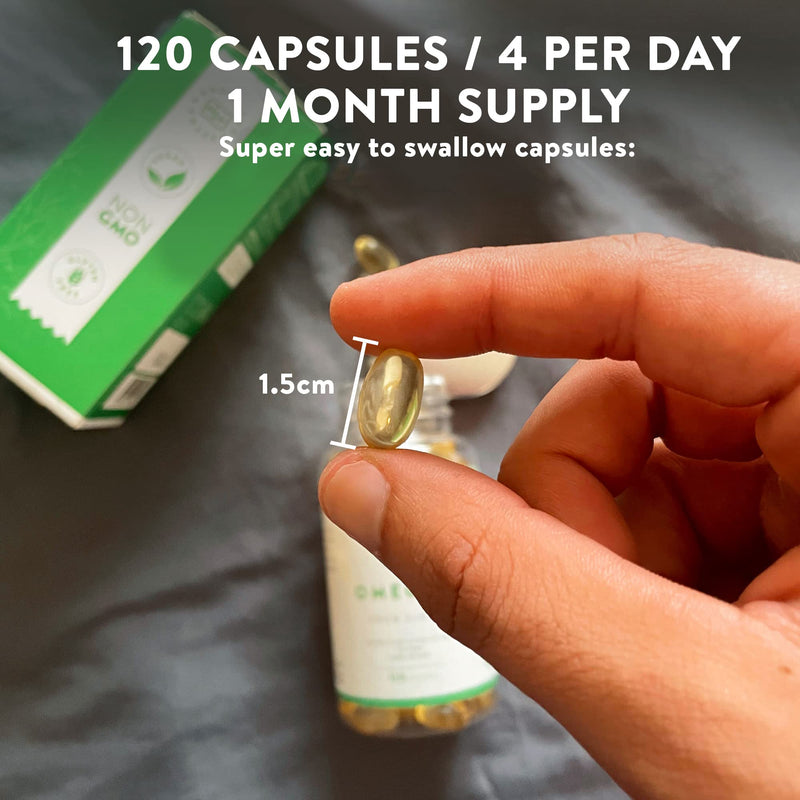 Premium Vegan Omega 3 High Strength [ 1100 mg ] - 600 mg DHA and 300 mg EPA per Daily dose of 4 Vegan Omega 3 Capsules- 120 Omega 3 Vegan - with Vitamin E - from Sustainable Plant-Based Algae Oil - BeesActive Australia