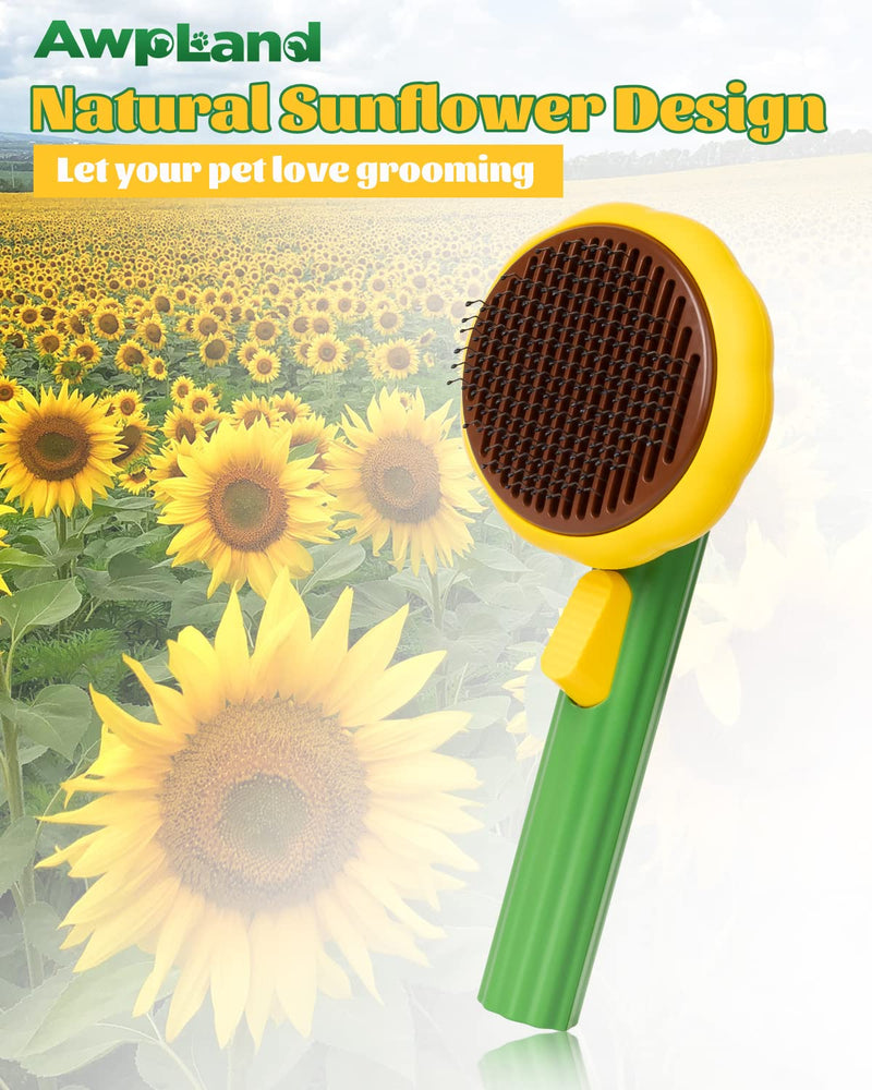 Pet Sunflower Slicker Brush, Self Cleaning Brush for Short or Long Haired Cats and Dogs, Waterproof and Easy to Clean- Shedding and Grooming Tool for Pets, Remove Loose Hair, Fur, Undercoat, Mats, Tangled Hair, knots - BeesActive Australia