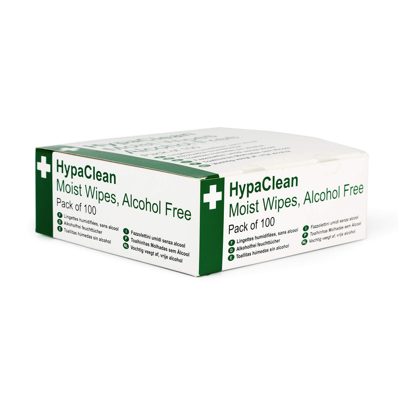 Safety First Aid Group HypaClean Moist Wound Cleansing Wipes, Alcohol Free (Pack of 100) Individually Wrapped Non Sterile - BeesActive Australia