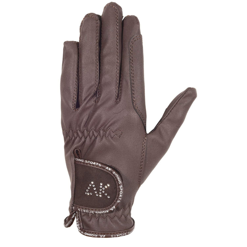 AK Horse Riding Gloves Ladies, Men & Kids Equestrian Gloves with Stones AKRS-6710 (2XS, Brown) - BeesActive Australia