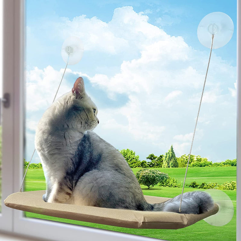 PETPAWJOY Cat Window Perch, Strong Suction Cups Easy Clean Safety Cat Hammock Window Seat for Large Fat Cat or Double Cats (Up to 50lbs) Apricot - BeesActive Australia