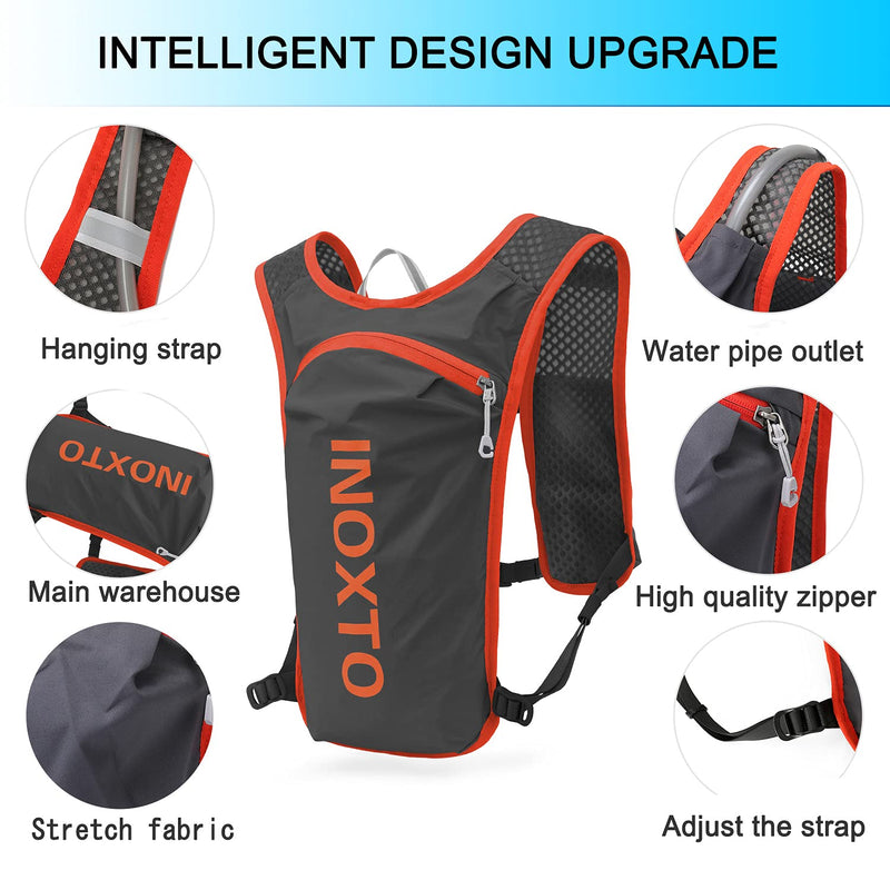 INOXTO Running Hydration Vest Backpack,Lightweight Water Running Vest with 1.5L Water Bladder Bag Daypack for Hiking Trail Running Cycling Race Marathon for Women Men Kids Gray orange - BeesActive Australia