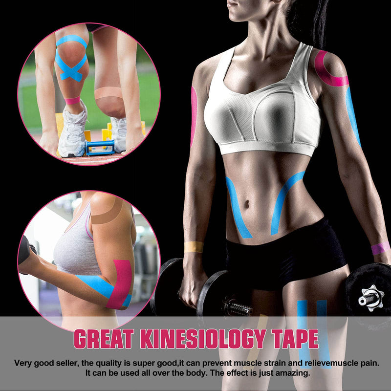 Kinesiology Tape Precut(1 Pack) Elastic Therapeutic Sports Tape Water Resistant Athletic Tape for Knees, Ankles, Shoulder, Elbow, Pain Relief and Injury Recovery 2 Inch x 16.4 feet Per Roll (Pink) (1 Pack) Pink - BeesActive Australia