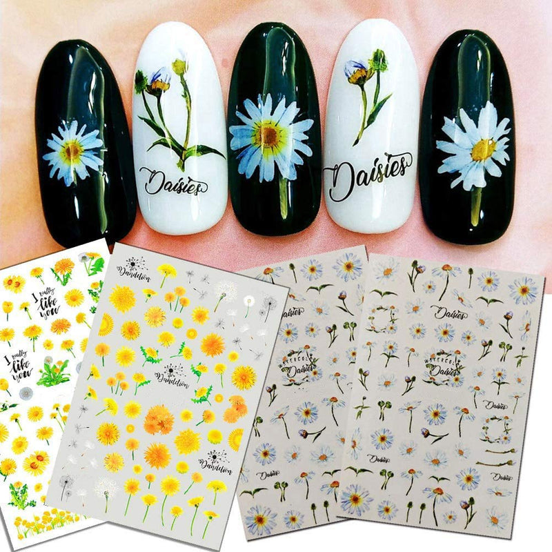 Nail Art Stickers 12 Sheet 3D Self-Adhesive Nail Decals Sunflower Small Daisies Flowers Mix DIY Design Decoration Accessories for Girl - BeesActive Australia