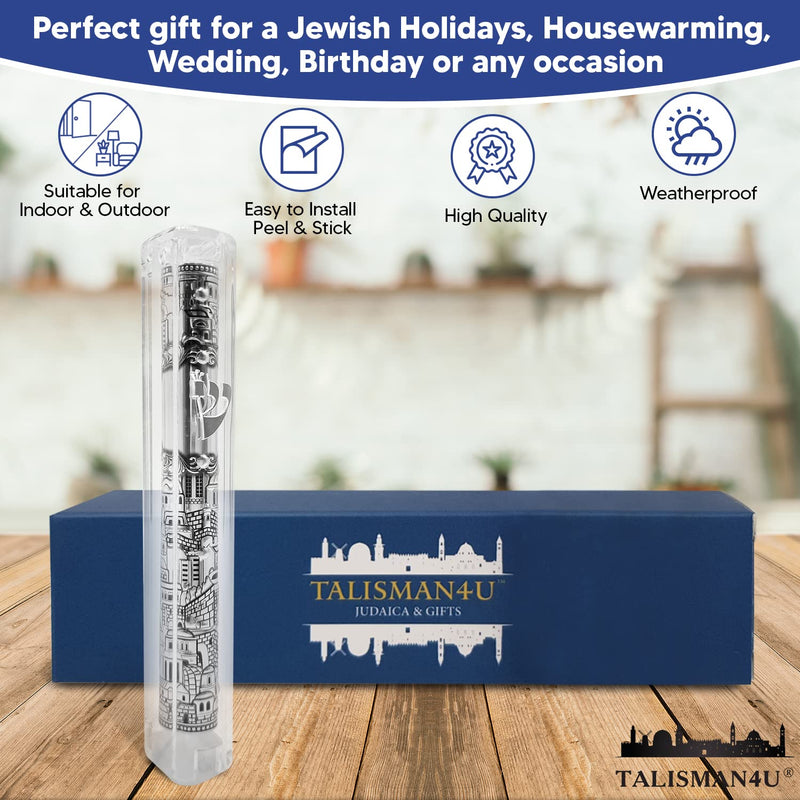 TALISMAN4U Jerusalem Clear Mezuzah Case with Scroll Silver Ornament Hebrew Shin Classic Israel Judaica Waterproof Door Mezuza 5 Inch - BeesActive Australia