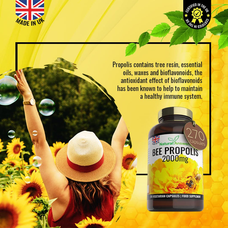 Natural Answers Pure Bee Propolis 2000mg � 270 Capsules 135 Servings - 100% Suitable for Vegetarians Bees Propoli - BeesActive Australia