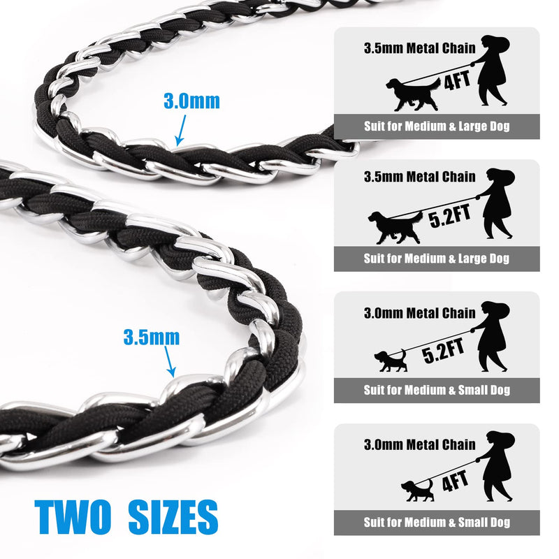 Chain Dog Leash Chew Proof Metal Leash for Medium Large Dogs, Chain Link Dog Leash Anti Chew 5.2FT / 4FT Strong Anti Bite Dog Leash Comfortable Soft Padded Handle Black, Orange, Blue 5.2FT(medium& large dogs） - BeesActive Australia