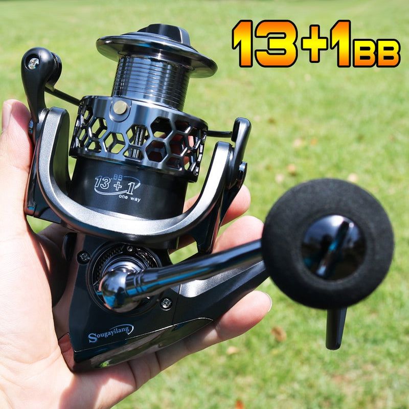 [AUSTRALIA] - Sougayilang Fishing Reel 13+1BB Light Weight Ultra Smooth Aluminum Spinning Fishing Reel with Free Spare Graphite Spool XY1000 