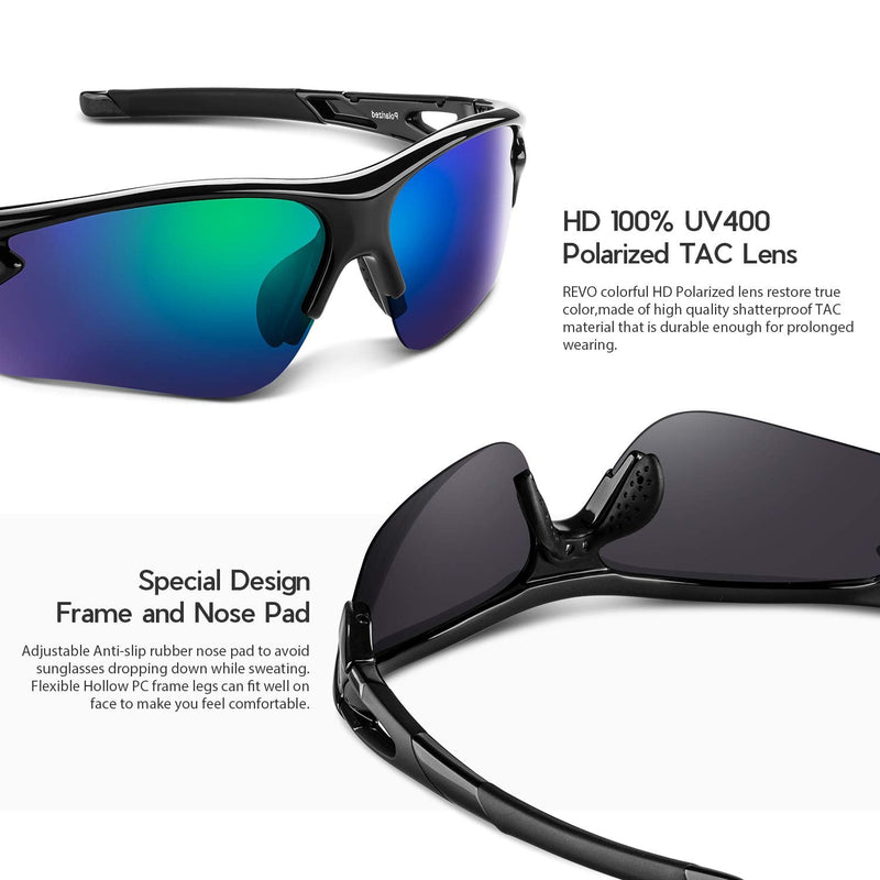 BEACOOL Polarized Sports Sunglasses for Men Women Youth Baseball Fishing Cycling Running Golf Motorcycle Tac Glasses UV400 Black Green - BeesActive Australia