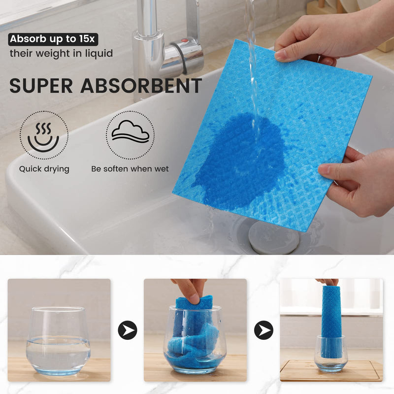 Homaxy Swedish Dishcloths for Kitchen, 10 Pack Reusable and Eco-Friendly Cellulose Sponge Cloths Dish Towels, Absorbent and No Odor Paper Towels for Dishes ＆ Counters, Blue Pack of 10 - BeesActive Australia