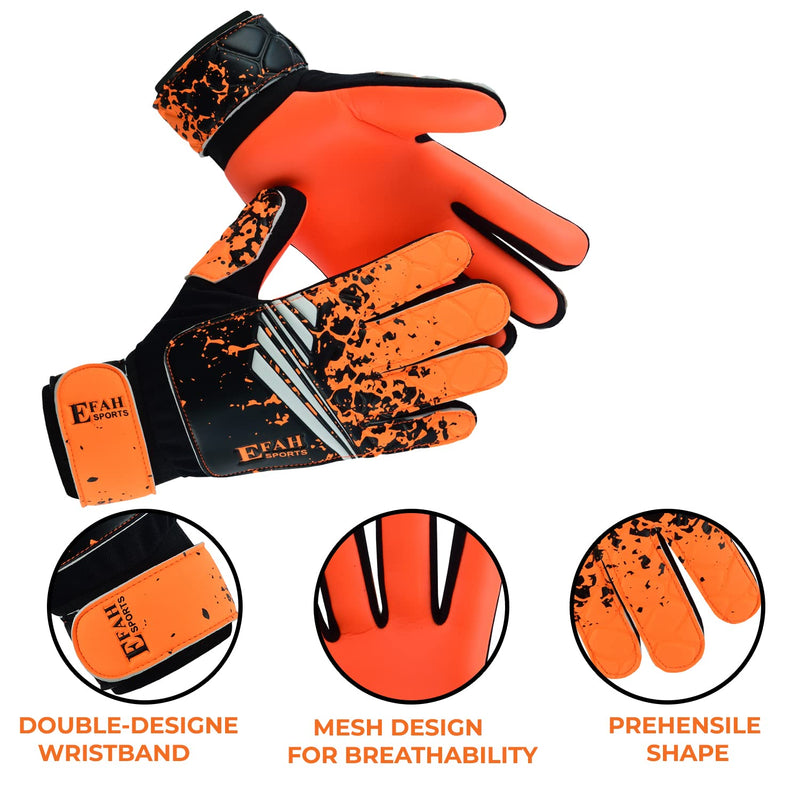 EFAH SPORTS Soccer Goalkeeper Gloves for Kids Boys Children Youth Football Goalie Gloves with Strong Grips Size 4 suitable for 6 to 9 years old Orange - BeesActive Australia