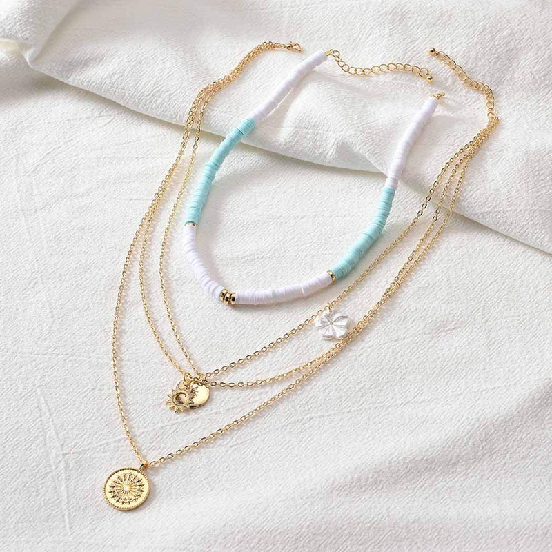 Sakytal Boho Layered Necklace Gold Coin Pendant Necklaces Handmade Flower Necklace Chain Jewelry Dainty Accessory for Women and Girls - BeesActive Australia