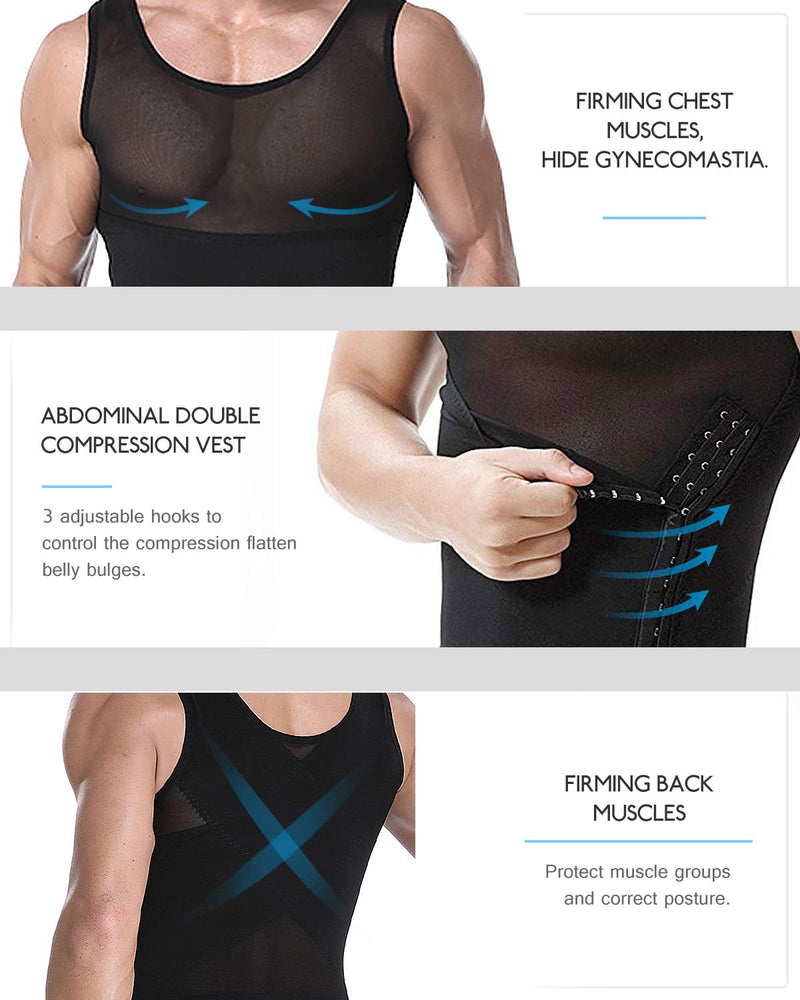 AIXINTE Men Slimming Vest for Weight Loss Body Shaper Compression Undershirt Tank Top Shapewear Black Shaper Large - BeesActive Australia
