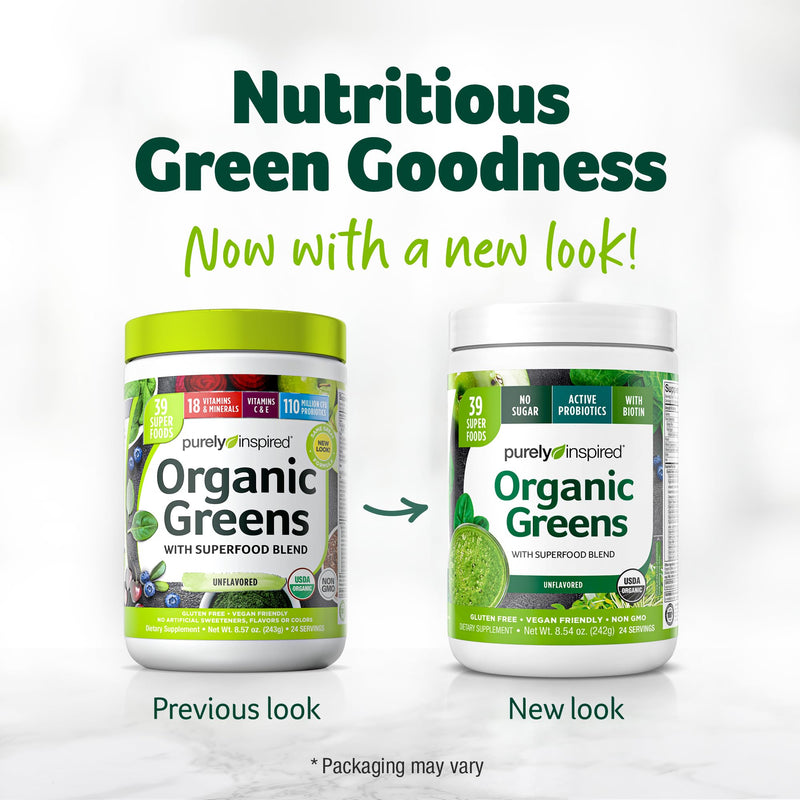 Greens Powder Smoothie Mix | Purely Inspired Organic Greens Powder Superfood, Unflavored, 24 Servings (Package May Vary), 8.57 Ounce (Pack of 1) - BeesActive Australia