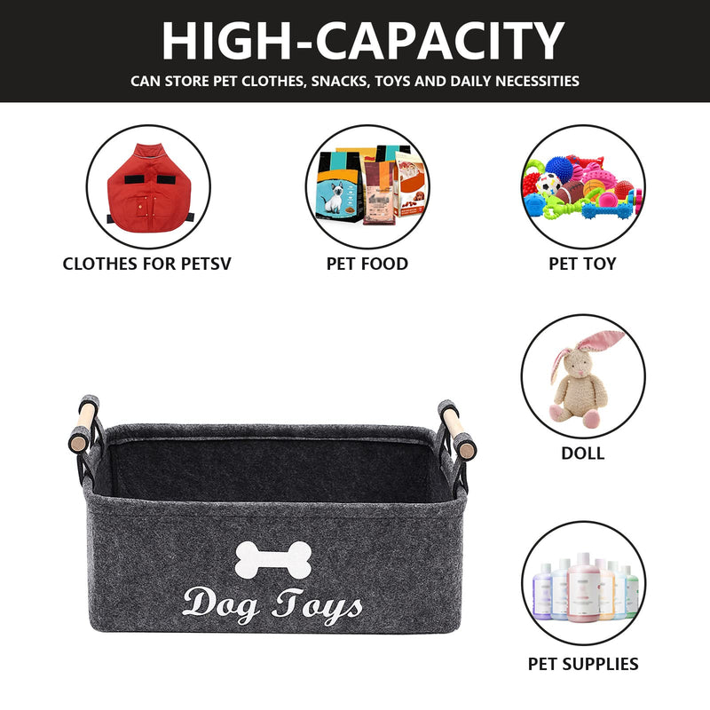 Geyecete Dog Toys Storage Bins - with Wooden Handle, Collapsible Pet Supplies Storage Basket Pet Supplies Storage Basket/Bin Kids Toy Chest Storage Trunk Gray - BeesActive Australia