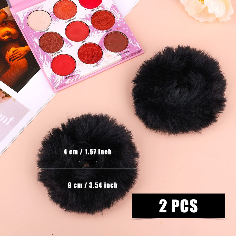 KINBOM 2Pcs Furry Hair Pom Poms, Ponytail Scrunchies Faux Rabbit Fur Hair Scrunchies (Black) Black - BeesActive Australia