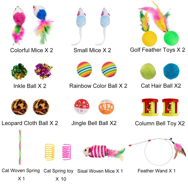 32Pcs Cat Toys Kitten Interactive Pet Toys Assortments, Foldable Rainbow S-Tunnel, Cat Feather Teaser, Wand Interactive Feather Toy, Fluffy Mouse, Crinkle Balls, Bell Play for Cat, Puppy, Kitty, Kitten 3 way - BeesActive Australia