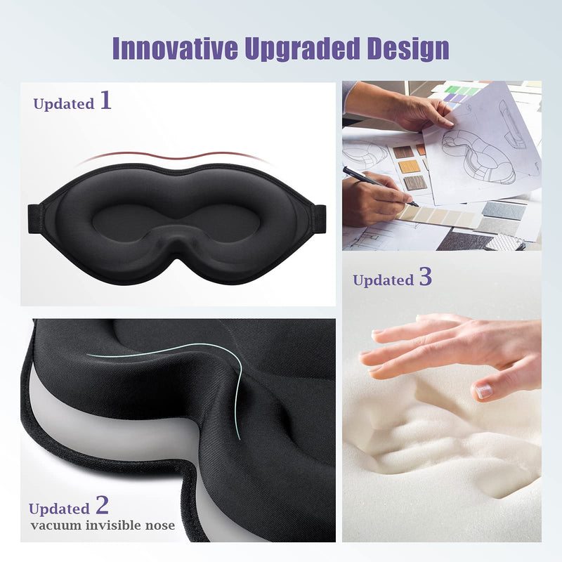 onaEz Sleep Mask, Super Soft Comfort Milk Ice Silk Sleep Masks 3D Contoured Cup Blindfold Eye Mask Concave Molded Light Blocking Eye Cover for Travel, Yoga, Nap, All Night Sleeping Black - BeesActive Australia