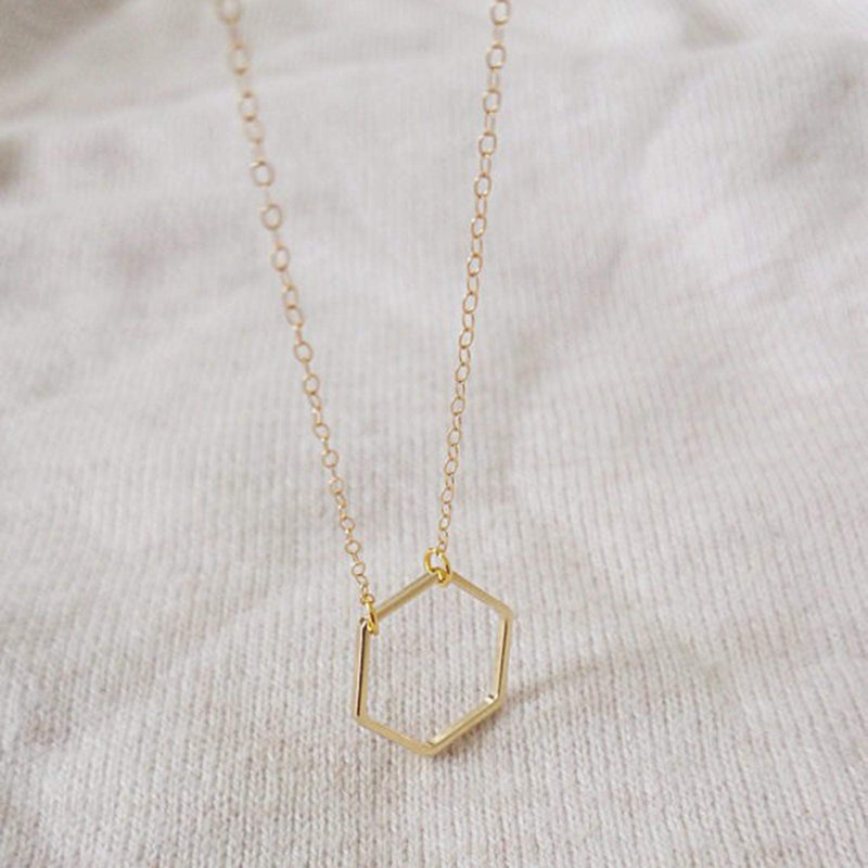 TseanYi Hexagon Frame Necklace Geometric Hollow Hexagon Pendant Necklace Choker Gold Skinny Minimalist Collar Necklace Chain Jewelry for Women and Girls (Gold) - BeesActive Australia