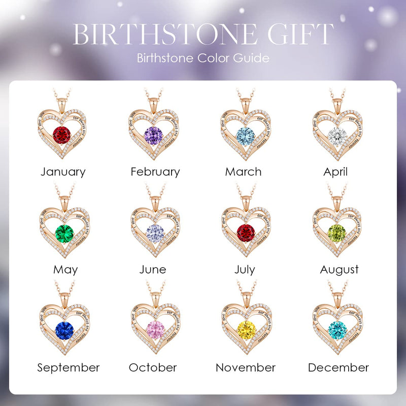 CDE Forever Love Heart Pendant Necklaces for Women 925 Sterling Silver with Birthstone Zirconia, Anniversary Birthday Gifts for Wife, Jewelry Gift for Women Mom Girlfriend Girls Her Rose Gold - BeesActive Australia